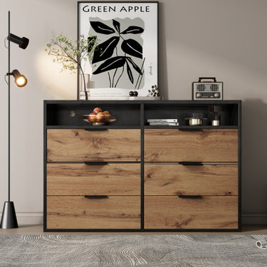 Sideboard Cabinet Dresser With 6 Drawers And 2 Open Shelves